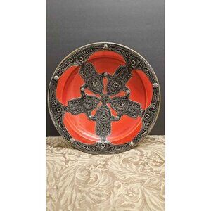 Handmade Granada Spain Decorative Wall Plate – Moorish Revival Red & Black Ceram